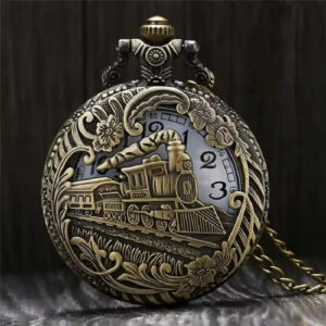 2024 Locomotive Pocket Watch Necklace – Hollow Cover Design