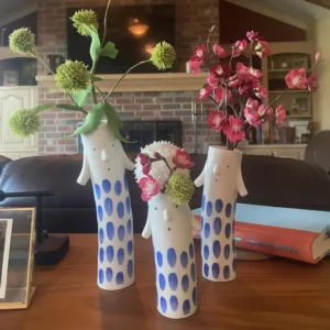 Set of 3 Family Face Vases - Whimsical Ceramic Bud Vase Set